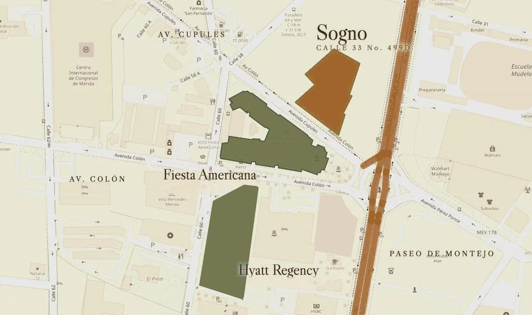 Mapa: Sogno en Calle 33 No. 499D, junto a Paseo de Montejo, el Fiesta Americana y el Hyatt Regency